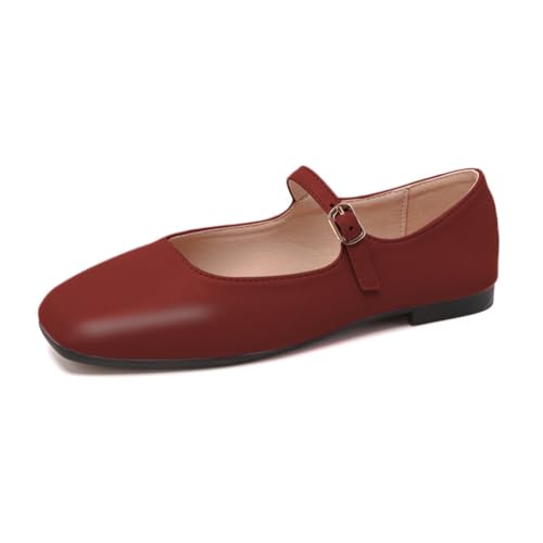 Rojeam Frauen Classic Flats Schuhe Ballett Slip On Damen Klassische Ballerinas Profilsohle Flach Weinrot 35 EU