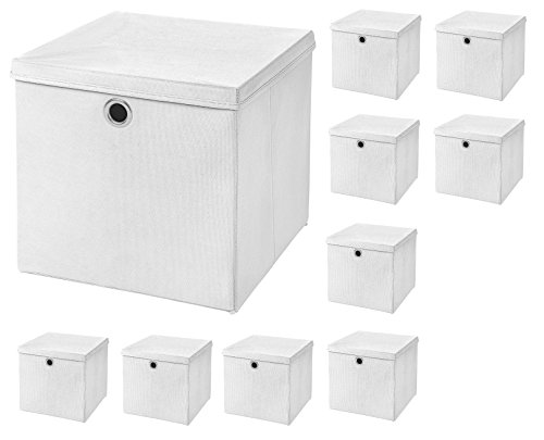 StickandShine 10er Set Weiß Faltbox 28 x 28 x 28 cm Aufbewahrungsbox faltbar mit Deckel