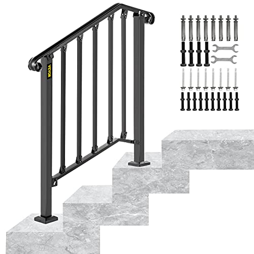 Happybuy Handlauf für 2 oder 3 Stufen Matte Schwarze Treppenschiene Schmiedeeisen Handlauf mit Installationskit Handläufe für Outdoor-Schritte