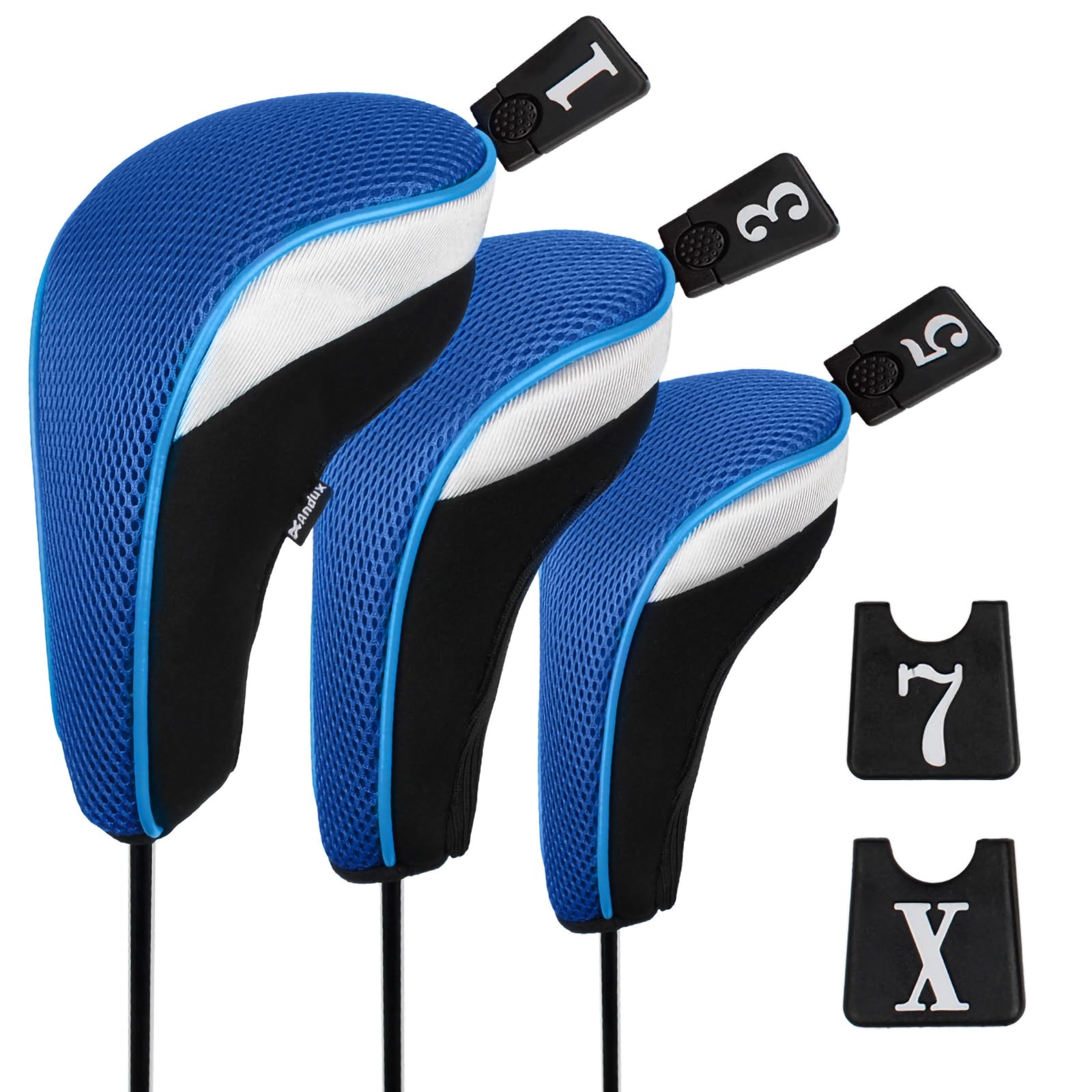 Andux Golf 460cc Driver Kopfhüllen Golfschläger Holzkopfhüllen 3 Stück Blau