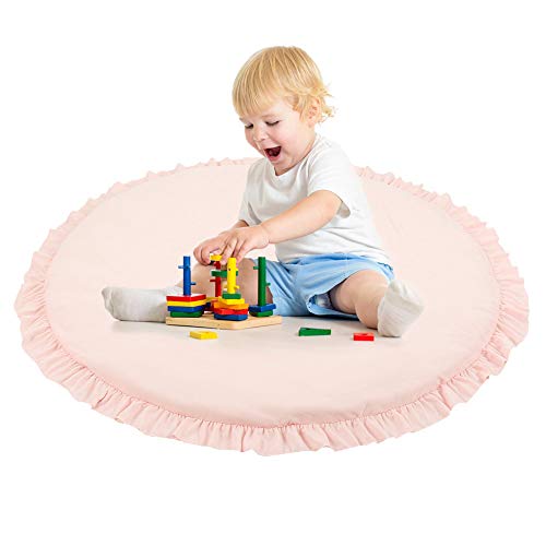 Krabbeldecke für Baby, Rund Weich Gepolstert Spieldecke aus Baumwolle, 2cm Dick Baby Spielmatte, 100 x 100 cm (pink)