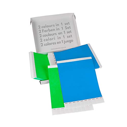 Grün+Hellblau Vorteilspack: 2x500 Eintrittsbänder aus Tyvek zum selbst gestalten und bedrucken von GA Event Solutions - Party Einlassbänder, Festival Armbänder für dein Event