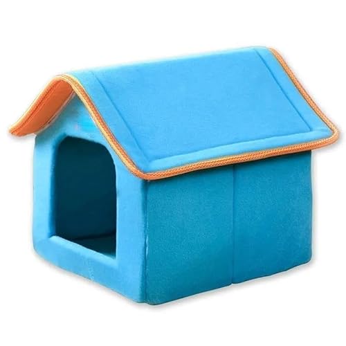 Haustierhaus, faltbares Bett mit weichem Kissen, Winter-Hundehaus for den Innenbereich, Leopard, Welpensofa, Zwinger for kleine, mittelgroße Hunde (Color : Blue, Size : 50x42x 50cm)