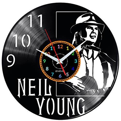 EVEVO Neil Young Wanduhr Vinyl Schallplatte Retro-Uhr Handgefertigt Vintage-Geschenk Style Raum Home Dekorationen Tolles Geschenk Uhr Neil Young