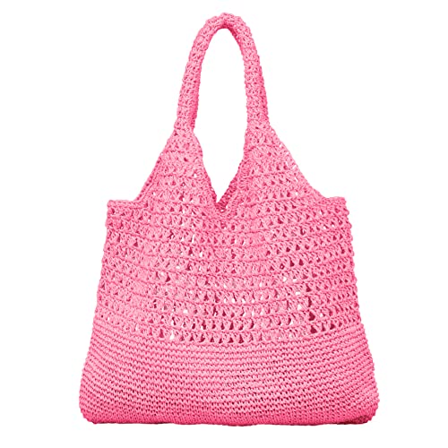 Becksöndergaard Tasche Damen Vanessa Rialta Bag Rosa (Pink Icing) - Strandtasche/Shopper gehäkelt aus Stroh - B:54 x L:40cm - 1111411001-280