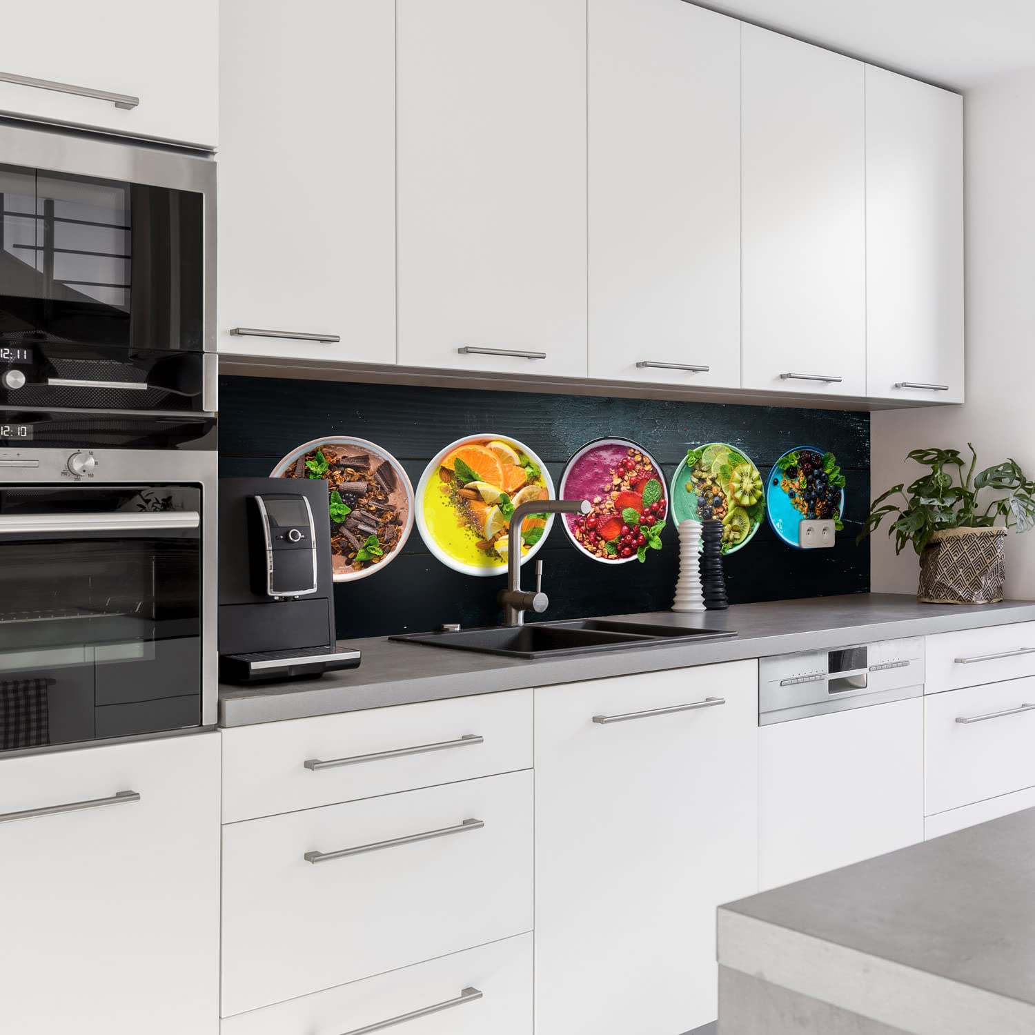 Dedeco Küchenrückwand Motiv: Obst & Gemüse V4, 3mm Acrylglas als Spritzschutz für die Küchenwand Wandschutz Dekowand wasserfest, 3D-Effekt, alle Untergründe, 220 x 60 cm