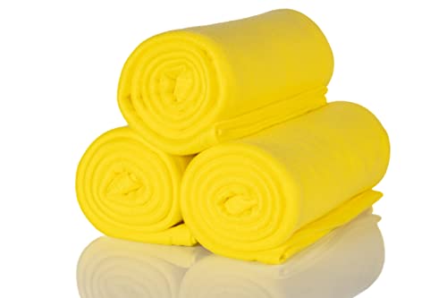ALCLEAR 3 Stück Oeko Tex Fleecedecken, Farbe: gelb, tolle Größe 130x160 cm, über 200 g/m2, Sofadecke Couchdecke Wohndecke, Picknickdecke Sofaüberwurf Decke