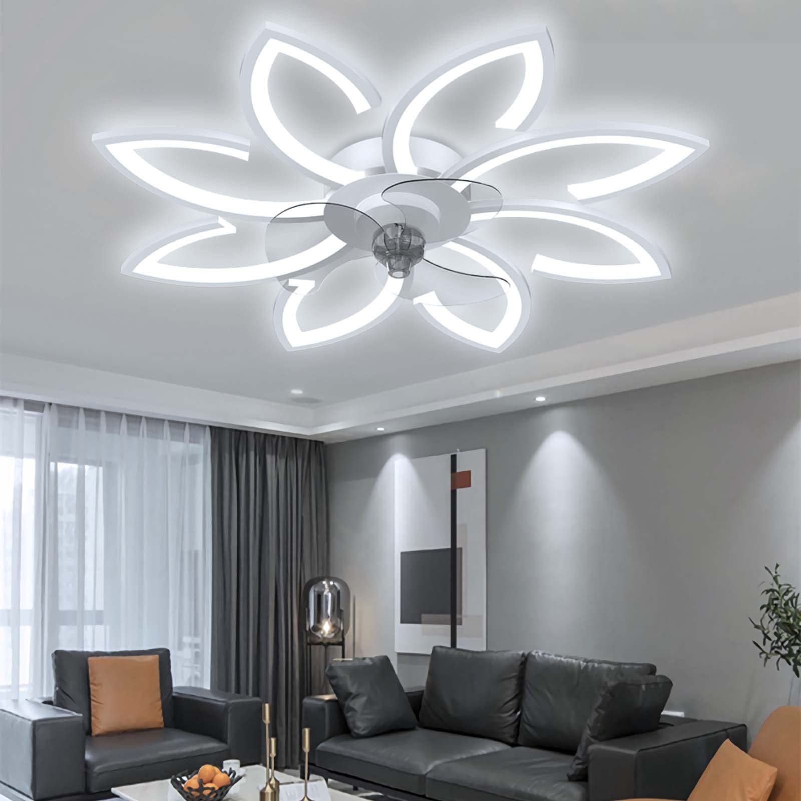 YUNZI LED Deckenventilator mit Beleuchtung und Fernbedienung, 66W Dimmbar Deckenventilatorleuchten, Modern Deckenlampe zum Wohnzimmer Schlafzimmer Sekretariat, Lüfter rückwärts (Weiß, 90CM)