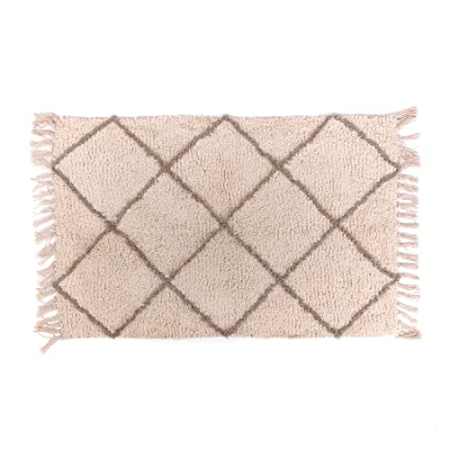 CIAL LAMA Dekorativer Teppich, 100 % Baumwolle, weich, Rautenmuster, Weiß, Grau, 90 cm