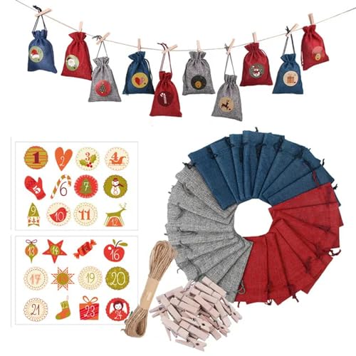 24 Stück/Set Weihnachts-Adventsbeutel, Kalendertage, Beutel, DIY-Zahlenbeutel, Süßigkeiten-Aufbewahrungsbeutel, Geschenkbeutel, Dosen-Logo, lustige Kekse, 10 x 14 cm