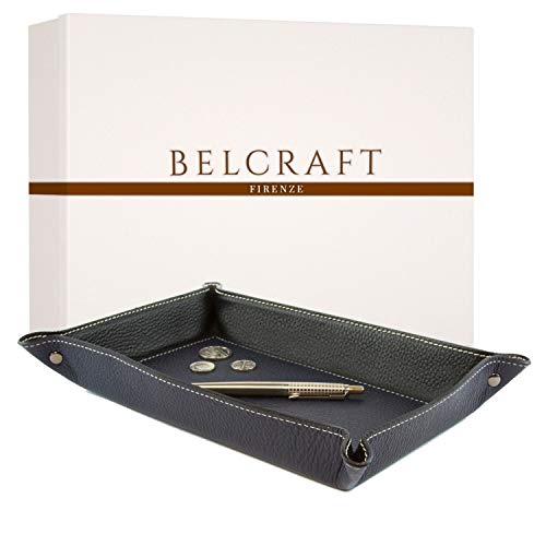 BELCRAFT Luni Taschenleerer Leder, Handgearbeitet in klassischem italienischem Stil, Ordentlich Tablett, Blau (28x19 cm)
