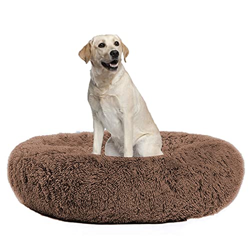 Waigg Kii Hundebett aus Plüsch, Donut-Größe, rund, flauschiges Kissen XL, weiches Haustierbett für große/mittel/kleine Hunde und Katzen (100 cm, braun)