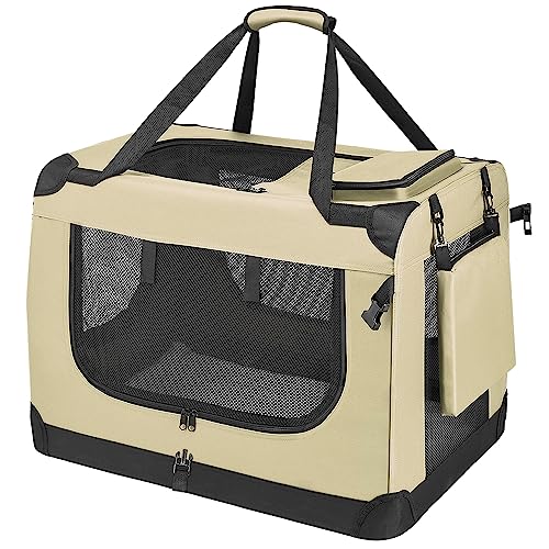 PISPETS Transporttasche für Haustiere Hunde und Katzen, S(50x34x36cm), Klappbar Transportbox - Träger und Käfig in einem (Beige)