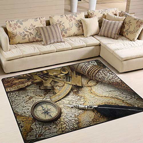 Use7 Teppich im Retro-Stil mit Kompass-Motiv, für Wohnzimmer, Schlafzimmer, 160 x 122 cm
