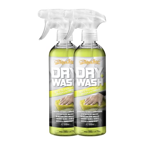 ShinyChiefs DRY WASH - WATERLESS WASH & WAX DOUBLE - 2in1 Auto Lackreiniger und Autowachs - Auto Reinigungsmittel & Sprühwachs, entfernt Verschmutzungen ohne Wasser, leichter Duft, 2 x 500ml