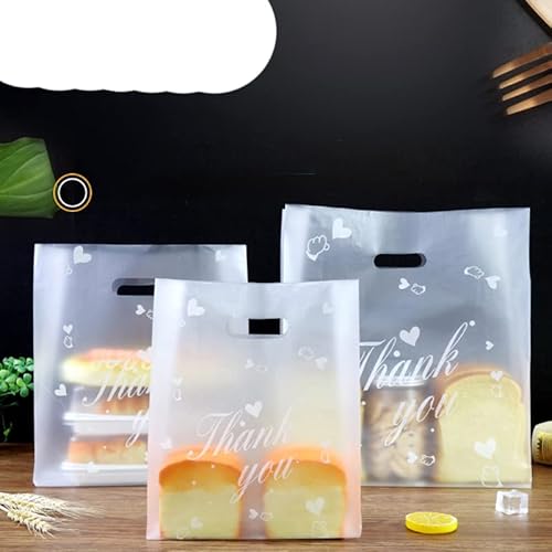 50 Stück Merchandise Einkaufstaschen mit Griff Verpackungsbeutel für Kleidung New Materiat Einkaufstasche Takeaway Salat Verpackungsbeutel-50 Stück, M 25x30cm