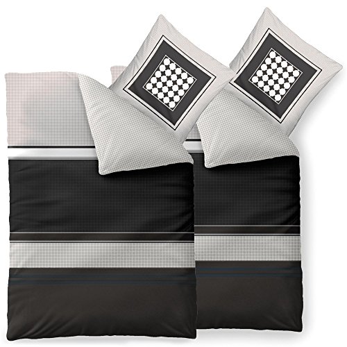 aqua-textil Trend Bettwäsche 155 x 220 cm 4teilig Baumwolle Bettbezug Tanja Streifen Punkte Schwarz Grau Weiß