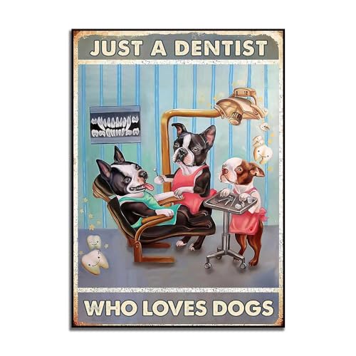 SHINERING Love Dog Poster, Just A Dentist Who Loves Dog Print, Zahnarzt Hundeposter, Lustiges Hundeposter, Wanddekoration, Geschenkposter Für Hundeliebhaber 50Cmx70Cm Kein Rahmen
