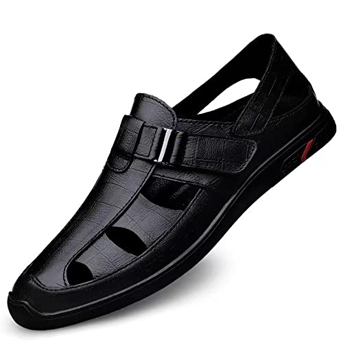 Komfortsandalen for Herren, Fischersandale, geschlossene Zehen, wasserdichte Outdoor-Sandalen aus PU-Leder (Color : Schwarz, Size : 44 EU)