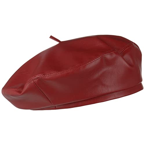 Lipodo Kunstleder Baskenmütze Damen/Herren - Baske mit Futter - Gefütterte Franzosenmütze in Lederoptik - Packable - Mütze Sommer/Winter Bordeaux L/XL (58-60 cm)