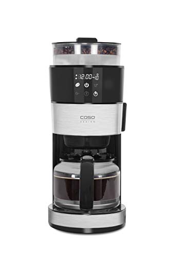 Caso 1856 Grande Aroma 100-Design Kaffeemaschine, 10 Tassen Kaffee Kaffeemschine mit Kegelmahlwerk, 1000, 1.4 liters, Edelstahl, schwarz