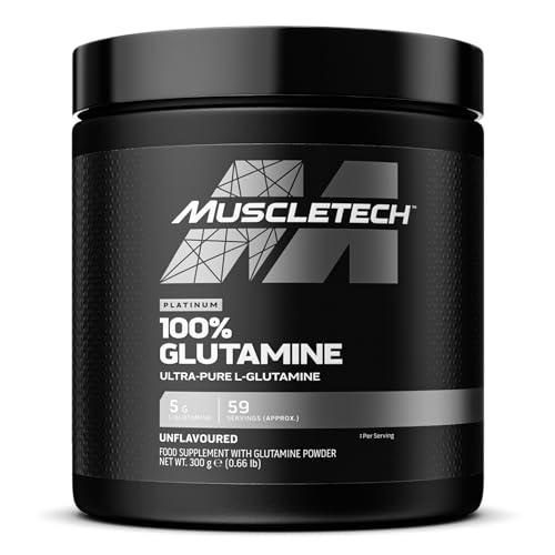 MuscleTech Platinum Glutamin-Pulver, l-Glutamin-Aminosäure, Nahrungsergänzungsmittel, 59 Portionen, 300g, Nicht Aromatisiert