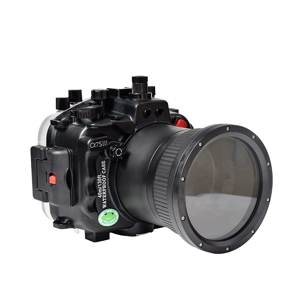 Sea frogs Unterwasser Kameragehäuse kompatibel mit Sony A7SIII 90MM IPX8 40m/130ft Maximale Tauchtiefe Wasserdichtes Kameragehäuse für Tauchen, Surfen, Rudern, Skifahren