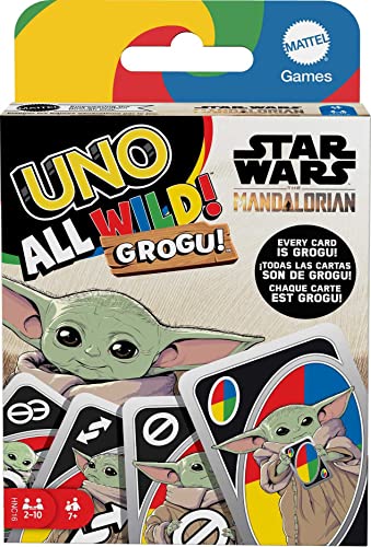 Mattel Games UNO The Mandalorian All Wild Grogu Kartenspiel für Kinder & Erwachsene mit Grogu-Bildern & Sonderregeln, 2 bis 10 Spieler