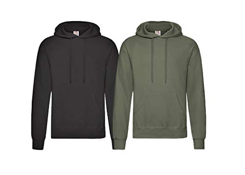 Fruit of the Loom Herren Hooded Sweat Sweatshirt (S, 1 Oliv/ 1 Schwarz)