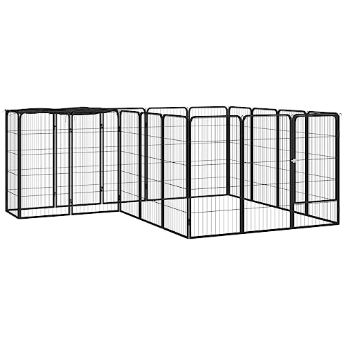 18 Panel Hunde-Laufgitter schwarz 50x100 cm pulverbeschichteter Stahl Artikelfarbe schwarz