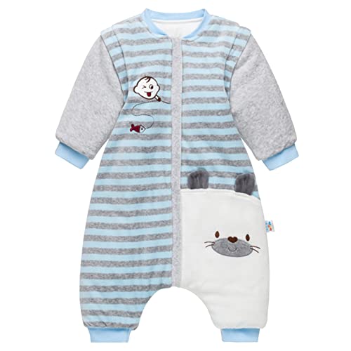 Baby Schlafsack mit Füßen und Langarm Schlafanzug 3.5 Tog Baumwolle mit Abnehmbaren Ärmel Tragbare Decke für 9-24 Monate