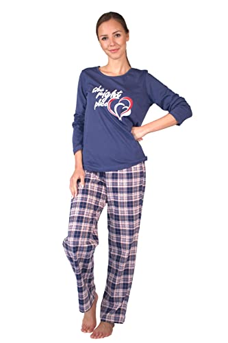 Damen Langarm Pyjama Schlafanzug Baumwolle Blau DW600 52/54