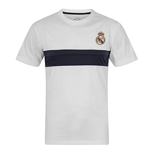 Real Madrid - Herren Trainingstrikot aus Polyester - Offizielles Merchandise - Weiß mit schwarzem Streifen - L