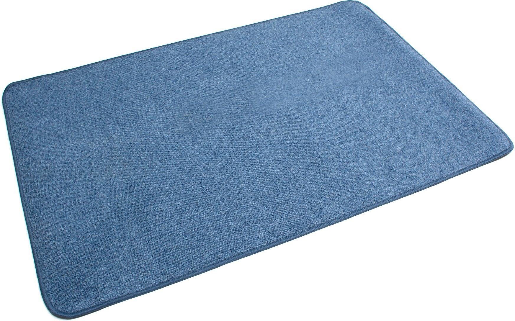 Kurzflor-Schlingen-Teppich Macao - Blau, 140x200 cm, Hochwertige Schlingenware Gekettelt für Wohnzimmer und Kinderzimmer