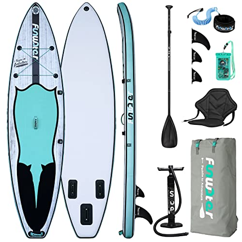 FunWater Aufblasbares Stand Up Paddle Board Surfbrett SUP Komplettes Paddleboard Zubehör Verstellbares Paddel, Pumpe, ISUP Reiserucksack, Leine, wasserdichte Tasche, Erwachsene Paddelboard