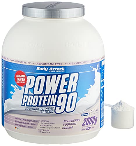Body Attack Power Protein 90 - Low Fat - 85% Eiweiß - 500mg L-Carnitine (Blueberry-Yoghurt Cream, 2 kg)