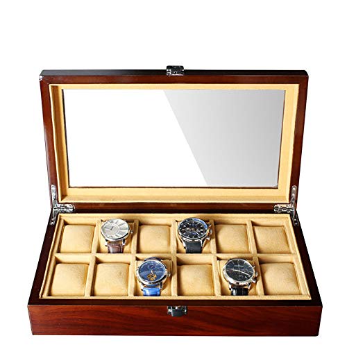 Naturer Uhrenbox Herren 12uhren Holz mit Kissen,Uhrenkasten aus Echtholz für 12 Uhren mit Glasfenster,Uhrenaufbewahrung Uhrenkoffer Herren Stackers Geschenkbox für männer