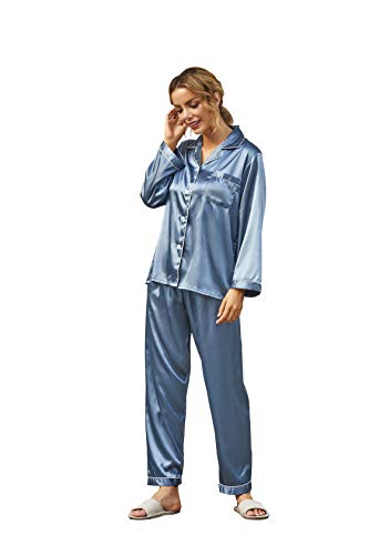 Ladieshow Damen Tie Dye Pyjama Set Gradient Mode Langarm Asleep Loungewear Home Casual Nachtwäsche Zweiteiliger Anzug W/Tasche Sweat Anzüge Lange Jogger Pyjama Set, blau, XXL