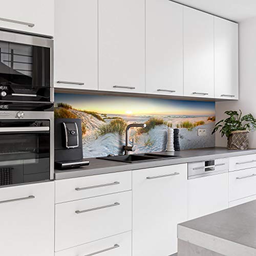 Dedeco Küchenrückwand Motiv: Strand V2, 3mm Acrylglas Plexiglas als Spritzschutz für die Küchenwand Wandschutz Dekowand wasserfest, 3D-Effekt, alle Untergründe, 260 x 60 cm