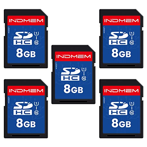 INDMEM SD-Karte 8GB 5 Pack UHS-I U1 Class 10 8G SDHC Flash Speicherkarte kompatibel mit Digitalkamera, Computer, Trail-Kameras