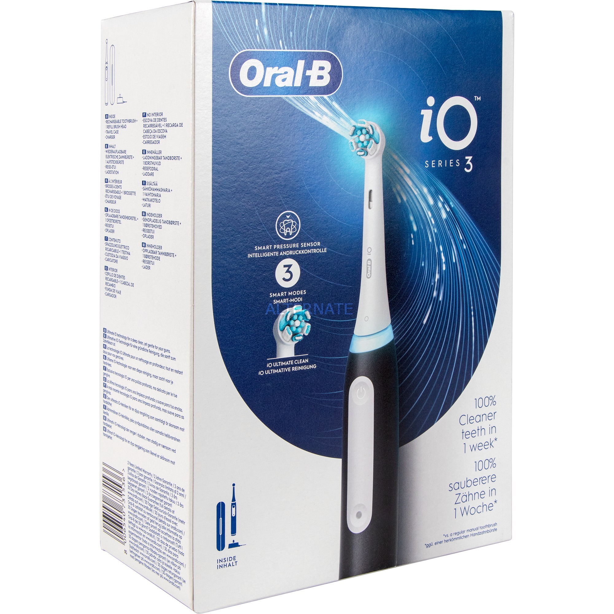 Oral-B iO Series 3 Elektrische Zahnbürste/Electric Toothbrush, 3 Putzmodi für Zahnpflege, Magnet-Technologie, Reiseetui, Designed by Braun, matt black