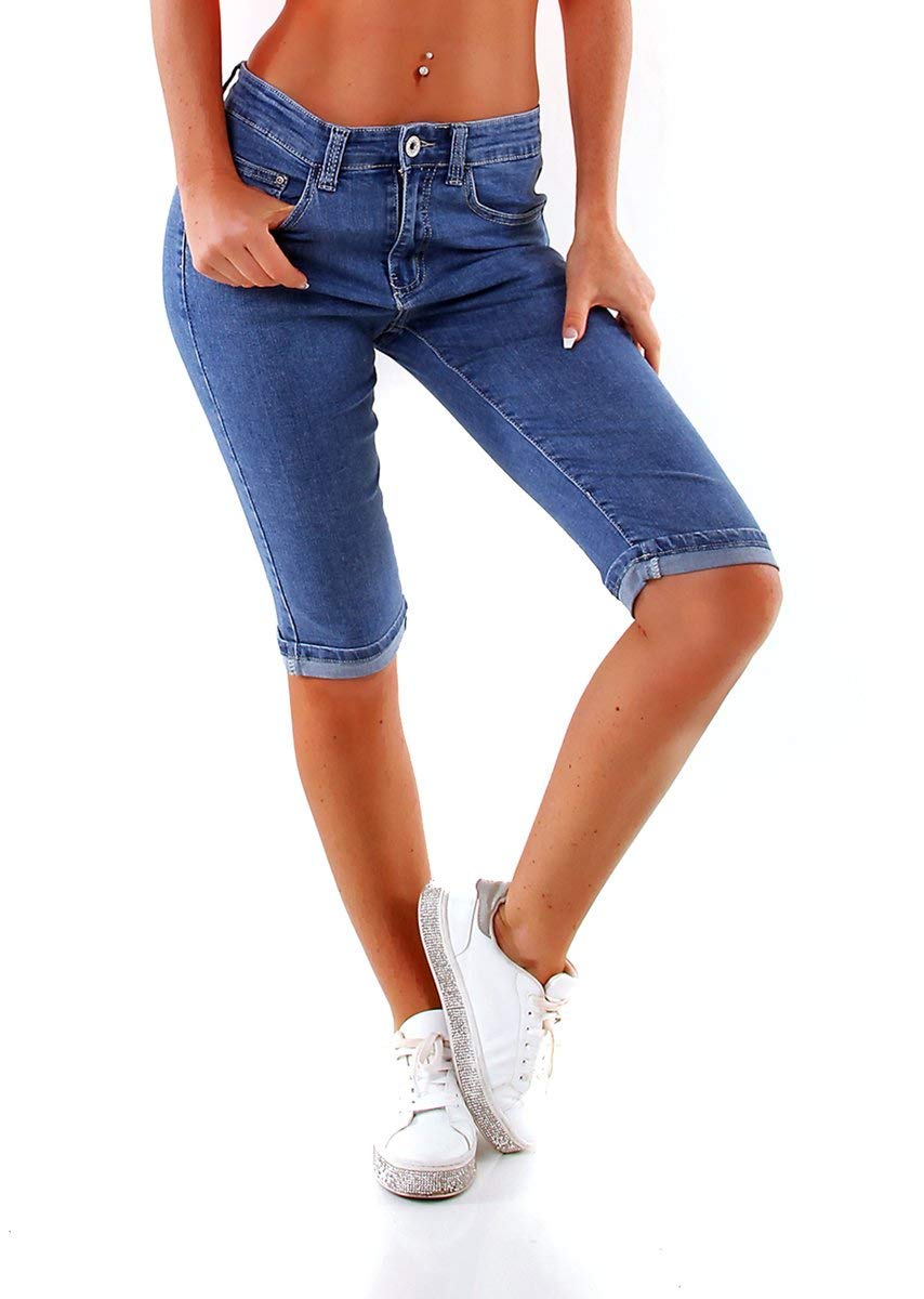 OSAB-Fashion 34404 Damen Jeans Bermuda Slimfit Capri Hose Denim Übergrößen Panty