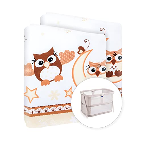 Baby Comfort Spannbetttuch für Kinderzimmer, 100 % Baumwolle, passend für 95 x 65 cm Reisebett, Eulenbraun