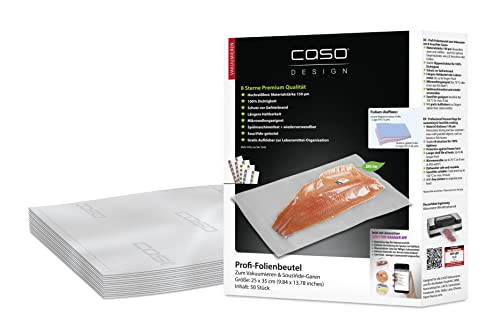 CASO Profi- Folienbeutel 25x35 cm / 50 Beutel, für alle Vakuumierer, BPA-frei, sehr stark & reißfest ca. 150µm, aromadicht, kochfest, Sous Vide, wiederverwendbar, inkl. Food Manager Sticker
