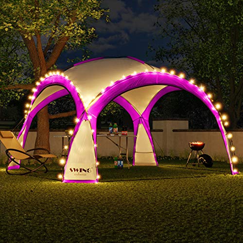 LED Event Pavillon 3,6 x 3,6m DomeShelter Garten Pavillion inkl. Solarmodul Pavilion Designer Gartenzelt Camping Pavilon Partyzelt mit Beleuchtung (Pink)