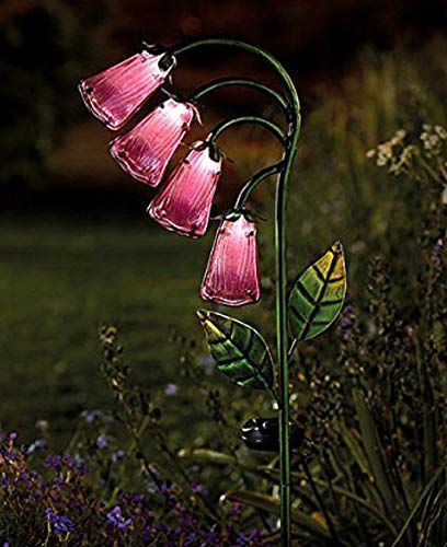 garden mile Glasblumen-Solarleuchten, handbemalte Blumenlichter, LED, warmweiße Beleuchtung, rustikale Beleuchtung für Garten und Terrasse (Fingerhut)