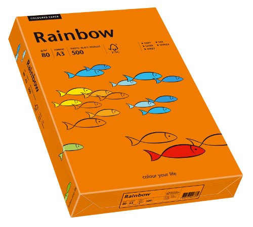 Papyrus 88042456 Drucker-/Kopierpapier farbig, Bastelpapier: Rainbow 80 g/m², A3, 500 Blatt, intensiv-orange