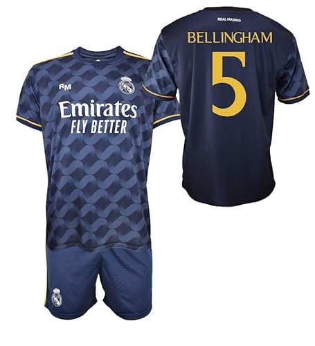Real Madrid Kinder-Set T-Shirt und Hose - Bellingham 5 - Zweite Mannschaft der Saison 2023-2024 - Offizielle Replik Offiziell lizenziert - Kind, blau, 10 Jahre