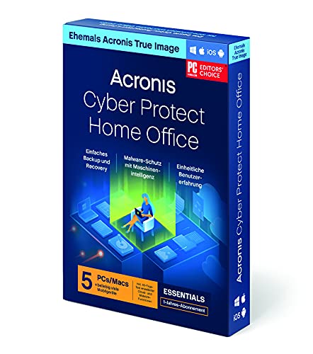 Acronis Cyber Protect Home Office (ehemals Acronis True Image) | Essentials Version | 5 PC/Mac | Cyber Protection-Lösung für Privatanwender | Backups, Imaging, Ransomware-Schutz, etc. | 1-Jahr