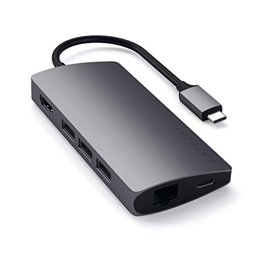 SATECHI Multiport-Adapter V2 aus Aluminium mit 4K HDMI (30 Hz), Gigabit Ethernet, USB-C Ladefunktion, MicroSD/SD-Kartenleser, USB 3.0 Ports (Space Grey)